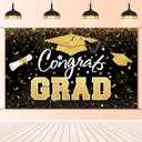 Graduation Party Decorations - Black Gold Congrats Grad Class of 2026 Backdrop Banner Large Sign Wall Decorations Photography Background Party Supplies for 2026 Graduation Party Decorations