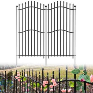 8 Panels Tall No Dig Garden Fence - 48in H x 18ft L, Reinforced Square Tube Rustproof Animal Barrier, Decorative Metal Fencing for Dog Pet Play Areas Yard & Outdoor