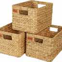 Bobovie Large Wicker Storage Baskets, Set of 3, Water Hyacinth Basket Organizer, 14.2x10.2x8.7H Inches -Great Storage Solution for Shelf and Pantry Storage