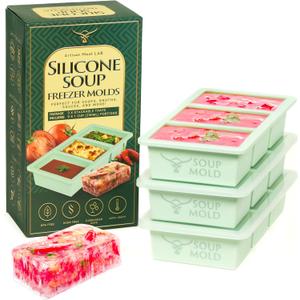 Silicone Soup Freezer Molds  3 Stackable Trays with Lids, Makes 9 Super Soup Cubes (1-Cup/250ml Each), Dishwasher Friendly Containers, Perfect for Broth, Butter, Meal Prep, Sauces, and Leftovers