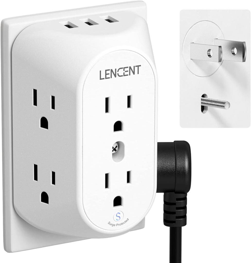 LENCENT 2 Prong Surge Protector Power Strip with USB Ports,2 Prong to 3 Prong Grounding Outlet Adapter,Multi Plug Wall Outlet with 6 Outlets 3 USB,Wall Plug Extender for Non Grounded Older House