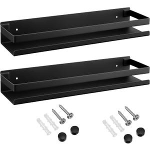 Lallisa 2 Pieces Stainless Steel Shelf Bathroom Shower Floating Shelves Wall Mounted Shower Caddy Basket Shelf Storage Organizer Shelves for Bathroom, Kitchen, Living Room (Black,11.81 Inch/ 30 cm)