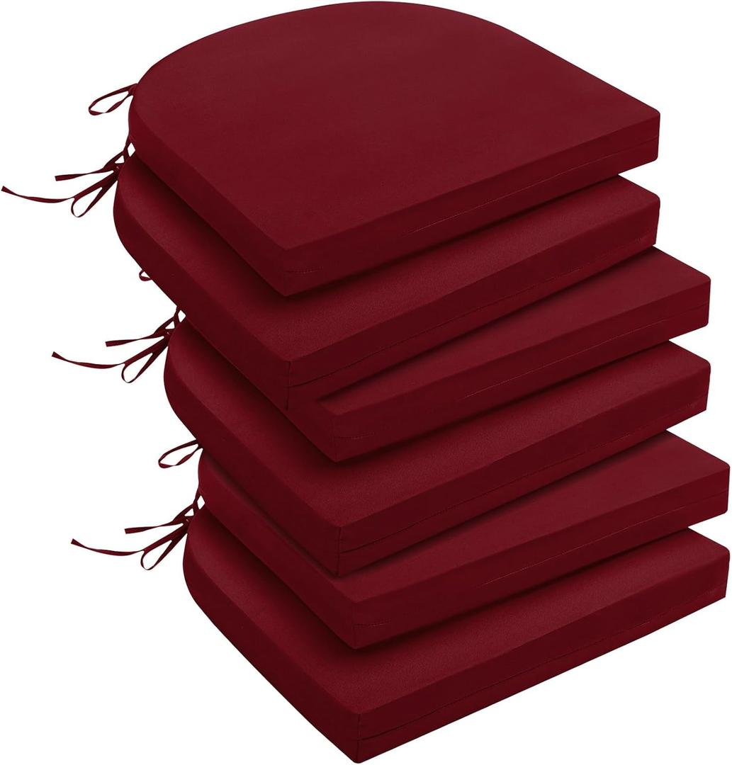 downluxe Outdoor Chair Cushions Set of 6 for Patio Furniture, Water-Resistant Patio Chair Cushions with Ties, High Density Foam Outdoor Seat Cushion, 17" X 16" X 2", Burgundy
