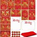 Motiskyy 144pcs/48set Happy Chinese New Year Cards with Red Envelopes Bulk Lunar Year of The Horse 2026 7.87 x 5.91 Inch Greeting Cards with Envelopes and Stickers Chinese Hong Bao Gifts