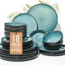 Pokini Ceramic Dinnerware Sets for 6, 18pcs Plates and Bowls Sets Dish Set | Stoneware Dishware sets, Microwave & Dishwasher Safe, Cereal Bowls and Dinner Plates Set, Stackable Dishes Set, Green Black