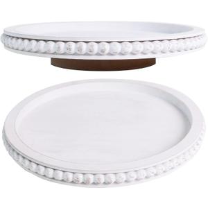 HPC Decor 12Inch Beaded Lazy Susan- Wooden Lazy Susan Organizer for Farmhouse Table Decor, Round Turntable for Table Cabinet,Countertop- Kitchen Turntable 360 Degrees Rotating Table Spinning Tray.
