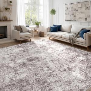 Abstract 10x14 Washable Rug: Modern Non Slip Area Rug Soft Carpet Foldable Distressed Stain Resistant Neutral Rugs for Living Room Bedroom Decor Large Indoor Farmhouse Rug 10'x14' Gray Cream