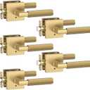 Amerdeco 5 Pack Privacy Door Handles, Champagne Bronze Interior, Knurled Lever, Heavy Duty for Bedroom and Bathroom, Reversible Keyless for Right & Left Side AM0021