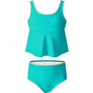 blibean Girls Swimsuits Two Piece Tankini Sets Ruffle Bathing Suit with Chest Pad 6-15 Years, Size: 3XL