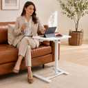 25" Mobile Folding Desk, Pneumatic No-Assembly Standing Desk, White, 25" x 18.9" x 28.5"