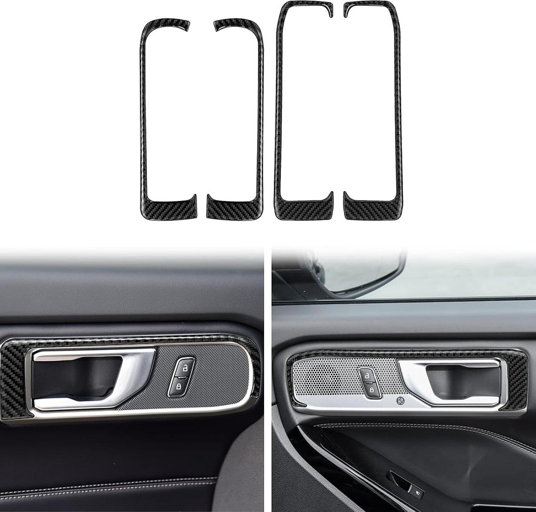 Carbon Fiber Inner Door Handle Frame Cover Trim Compatible with Ford Explorer 2020 2021 2022 2023 2024 Interior Accessories Black (4Pcs)