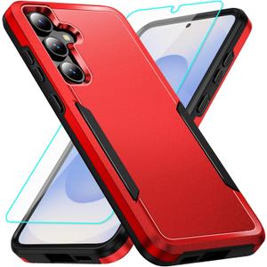 for Samsung Galaxy S25 Plus case with Screen Protection: Heavy Duty Protective Shockproof and Scratch Proof Cell Phone case for Galaxy S25 Plus-Red