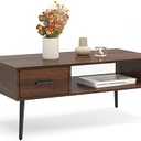 HAIOOU Coffee Table, Mid Century Modern Center Table for Living Room with Storage, Walnut Tea Table with Drawer, Open Storage Shelf, Floor-Anti-Scratching Pine Leg for Home, Office(Dark Brown)