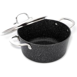 Cooking Stock Pot with Glass Lid, 4.5 Quart Large Soup Pot, Canning Kitchen Pots Granite Stone Cookware, Oven Broiler Safe Nonstick Stewpot