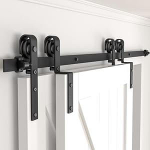 AONAYIOA 4FT Bypass Sliding Barn Door Hardware Kit, Combination Track Mode Sliding Door Hardware, Double Wooden Doors Use Single Track Bypass Barn Door Hardware (4 Feet)