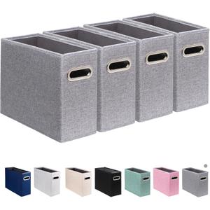4 Pack Letter Size File Storage Box Collapsible, Fabric Hanging File Folders Organizer, Portable Office Document Holder with Metal Handle, Smooth PVC Rails, Gray