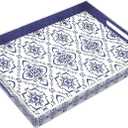 Serving Tray with Handles, 15.7 * 11.8 inches, Plastic Ottoman Tray with Exquisite Paintings, Trays for Coffee Table