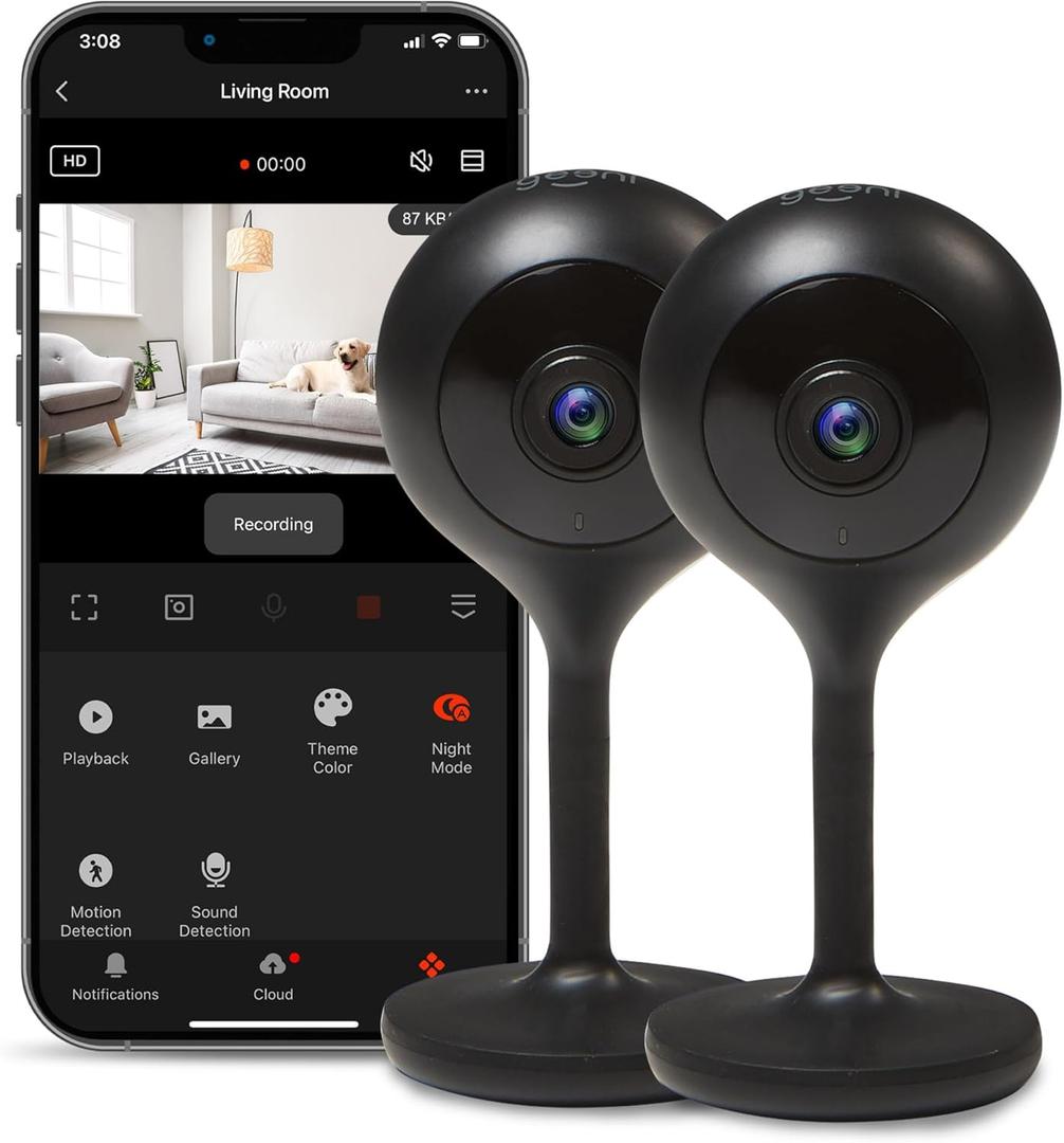 Geeni Look 1080p Indoor Security Camera  1-Pack Full HD WiFi Indoor Camera with 2-Way Audio, Motion Detection, & Night Vision  Support for Alexa & Google Assistant