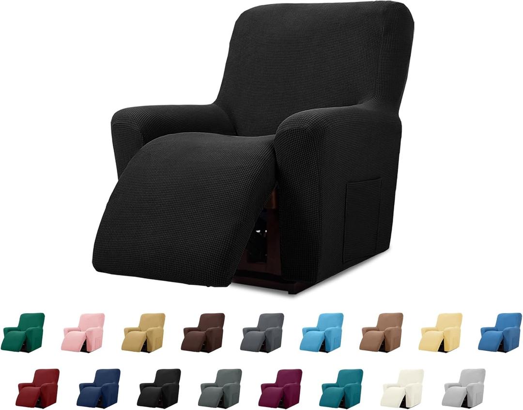 Cupuamon Recliner Chair Covers,Lazy Boy Recliner Covers Stretch Reclining Covers 1 Piece Furniture Protector with Elastic Bottom for Dog,Kids-Black