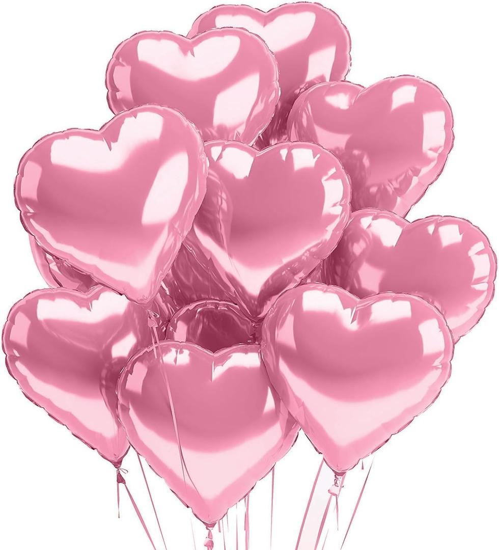 Candy Pink Heart Balloons 12 Pack Mylar Valentines Day Heart Shaped Foil Balloon