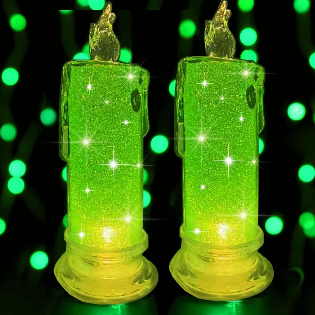 4 PCS Green LED flameless Candles (D:2.5" x H:7"),LED Pillar Candles, Battery Included, Velas artificiales para decoracion for Saint Patrick's Birthday Bedroom Decorations