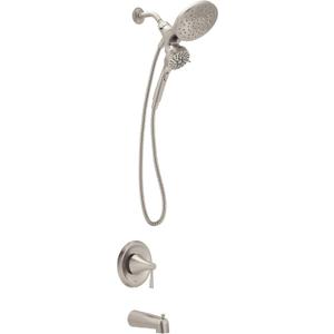 Moen Ronan Spot Resist Brushed Nickel Handshower and Rainfall Shower Head Trim Combo with Handle, Tub Spout, and Metal Hose, 82024SRN
