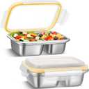 Blushtier 2 Pack Stainless Steel Snack Containers, 550ml Dual Section (Non Sealed Divider), Leak Resistant Lids for Dry Foods, 304 Stainless Steel, Reusable Food Storage for Office, School, Travel