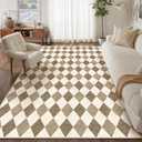 6x9 Checkered Brown Area Rug for Living Room Bedroom Washable Soft Modern Non Slip Large Throw Rug Lightweight Low Pile Neutral Carpet Office Dining Room Classroom Playroom