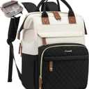 LOVEVOOK Laptop Backpack for Women, 17.3'' Waterproof Nurse Bag Teacher Work Backpack Purse for Women, Travel Computer Backpack for College Office Business Ladies (Cream-Black)