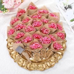 Kingdder 24 Pcs Mini Magnet Dried Flower Bouquets Baby Shower Favors for Guests Rustic Babys Breath Bridal Shower Wedding Baptism Favors with Thank You Cards Return Gifts Wedding Souvenir(Pink)