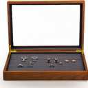 Oirlv Solid Wood Jewelry Display Box Rings Earrings Organizer Case with Acrylic Lid Vintage Gift for Women