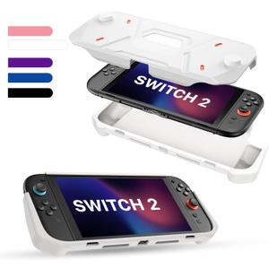 FIWWAT Protective Case for Nintendo Switch 2 (2025), TPU Middle Frame & PC Front Protector 360 Protection, Non-Slip Ergonomic Grip, Shockproof & Anti-Scratch Shell Cover, White