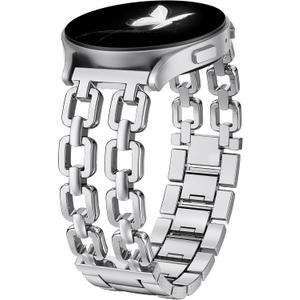Wearlizer Metal Band Compatible with Samsung Galaxy Watch 7 6 5 4 FE Active 2 40mm 44mm/Watch 6 4 Classic 43mm 47mm 42mm 46mm/Watch 5 Pro 45mm Bands, 20mm Dressy Stainless Steel Chain Strap Women