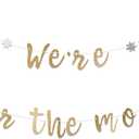 WeRe Over The Moon Banner - Over The Moon Baby Shower Decoration,Gender Reveal Wall Hanging Banner,Golden Glitter Party Wall Decoration (moon banner golden)