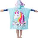 Hooded Kids Beach Towels - Toddler Bath Towel Girls Boys Swim Cover-ups for Ages 1 to 6 Kids Pool Towels Quick Dry Lightweight Soft Microfiber Poncho Towel 24x23 (Unicorn Aqua)