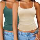 Totatuit 2PCS Summer Tank Tops for Women 2025 Basic Spaghetti Straps Camisoles Scoop Neck Sleeveless Cami Shirts for Under Clothes Nude+Green L