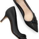 PiePieBuy Womens Pointed Toe Pumps Twist Knot Stiletto Mid Heel Faux Leather Dress Shoes