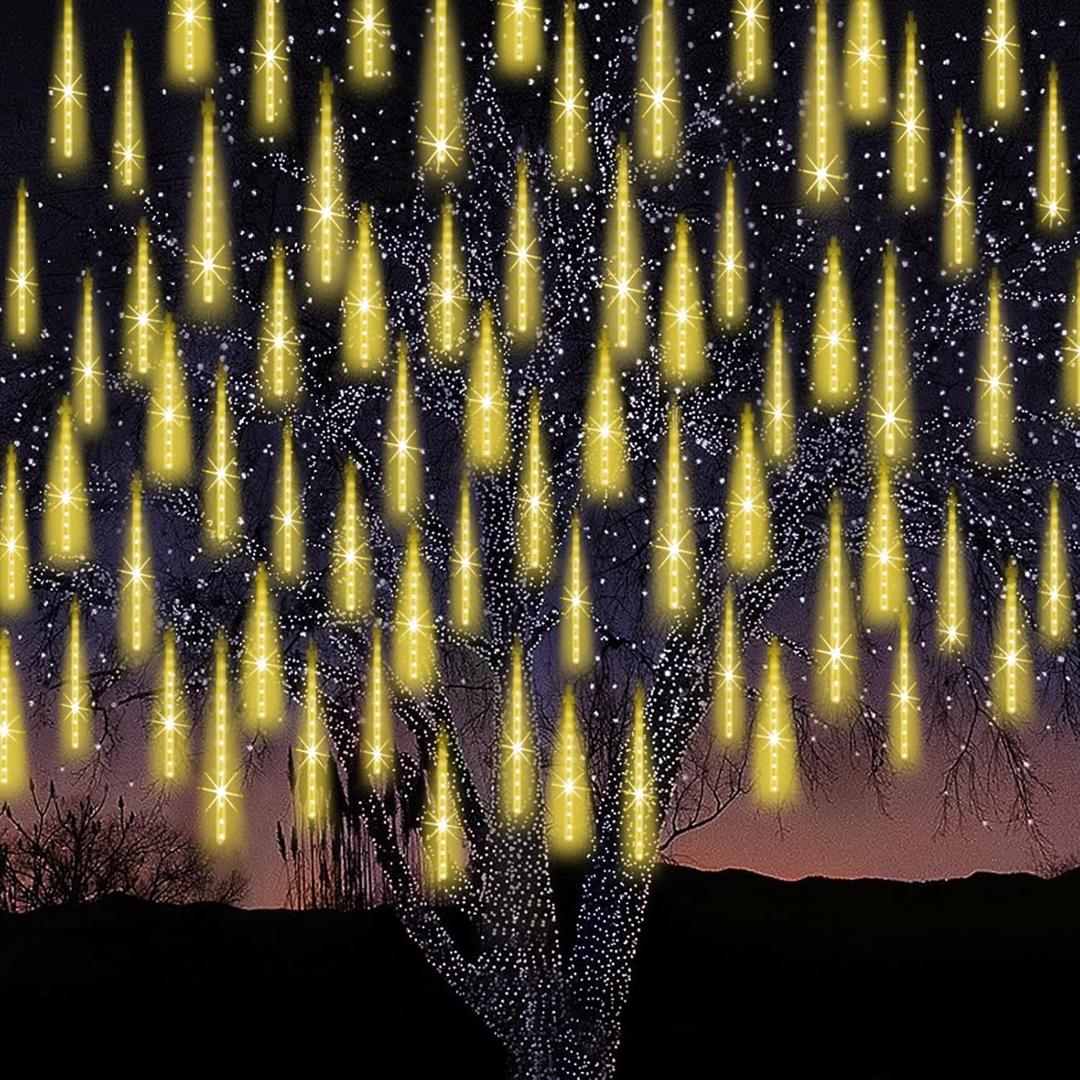 Meteor Shower Lights Outdoor Christmas Light UL Certified 20 Inch 20 Tubes 1080 LED Falling Rain Drop Lamp Snowfall Icicle Cascading String Lights for Xmas Holiday Tree Garden Decor, Warm White