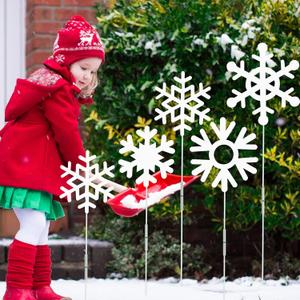 5 Sets Christmas Snowflake Yard Signs Xmas Decorative Snowflake Garden Stakes Winter Holiday Lawn Decorations Sign Decoration with Stake and Clip for Christmas Lawn Decor (White)
