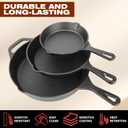 Cast Iron Skillet 3-Piece Set, 6", 8", 10" Frying Pans, Heavy-Duty Pre-Seasoned Pan Cookware Set, For Frying, Saute, Cooking, Pizza & More, Black