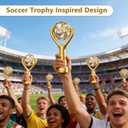 Soccer Trophy Shaped Handheld Fan, Soccer Gifts for Sports enthusiasts, Kids, Boys and Girls, Portable USB Rechargeable Mini Fan for Stadium, Game Day, 2026 World Soccer Event, Outdoor, Gold