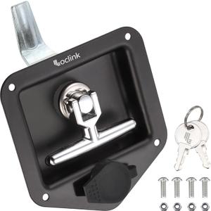 Black T-Handle Truck Tool Box Latch Replacement kit Folding Lock with Keys,Truck Box, Trailer Door, RV, Camper, Storage Box, 4.9" L x 4.8" W (1)
