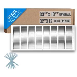 Fits 32x12 Duct Opening | Steel Return Air Grille by Handua | Vent Cover Grill for Sidewall and Ceiling | White | HVAC Cold Air Intake Grille | Outer Dimensions: 33.75"W X 13.75"