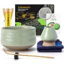 TEANAGOO Matcha Whisk Set Green, 7 Pcs Matcha Set, Matcha Kit for Ceremony, Matcha Tea Set for Making Breakfast/Latte,Whisk Set and Ceramic Bowl with All Accessories, Gift for Family/Friend