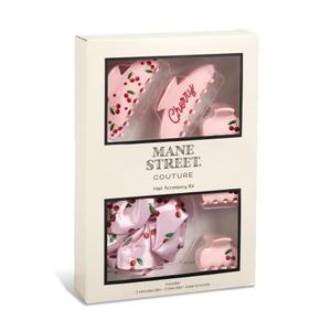 6-Piece Cherry Print Hair Clip & Scrunchie Set for Women by Mane Street Couture | Claw Clips, Satin Hair Ties, No Damage Hair Accessories | Choice of Pink Floral