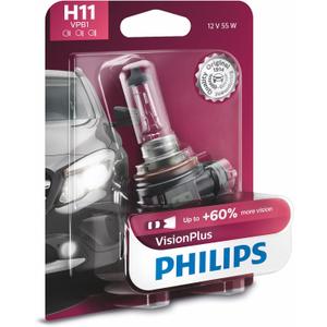 Philips Automotive Lighting H11 VisionPlus Deluxe Upgrade Automotive Replacement Headlight Bulb, for High Beam, Low Beam, and Fog Positions (1 Pack)