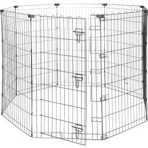 Amazon Basics Foldable Octagonal Metal Exercise Dog Playpen, Indoor/Outdoor, Single Door, 8 Panels, 24 x 42 Inches, Portable Pet Fence, Large, Black
