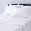 Amazon Basics 4 Piece Comfortable Cotton Jersey Bed Sheet Set, Includes Soft Flat and Fitted Sheets, Pillowcase, Queen, White, Solid