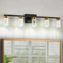 5-Light Bathroom Light Fixtures, Black and Gold Vanity Lights Crystal LED Bathroom Lights Over Mirror with 3 Colors Adjustable White/Neutral/Warm, Modern Dimmable Vanity Light for Bathroom (5 Light)