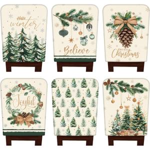 6 Pcs Christmas Chair Covers Winter Wonderland Chair Back Covers Vintage Xmas Seat Slipcovers Washable Winter Dining Room Seat Protector for Home Hotel Kitchen Decorations